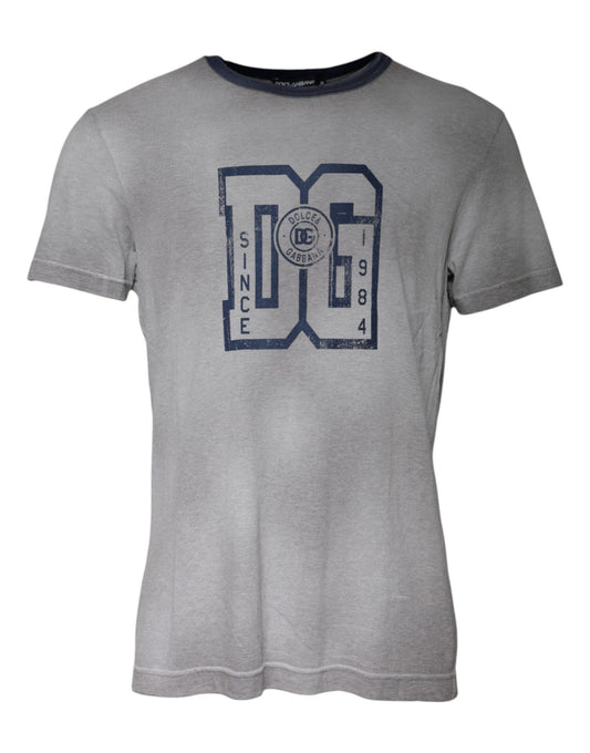 T-shirt girocollo in cotone con stampa logo grigio Dolce &amp; Gabbana