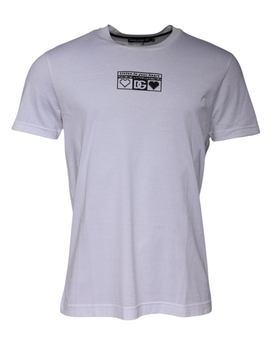 T-shirt girocollo in cotone con stampa logo bianco Dolce &amp; Gabbana