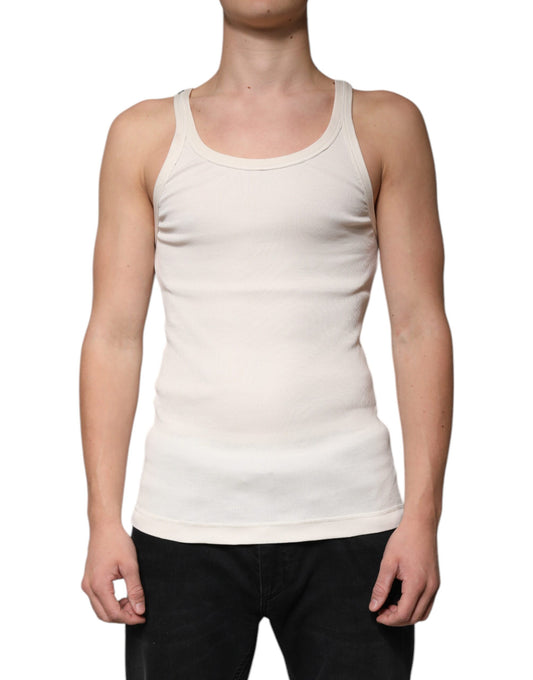 T-shirt senza maniche con scollo rotondo in cotone bianco sporco di Dolce &amp; Gabbana