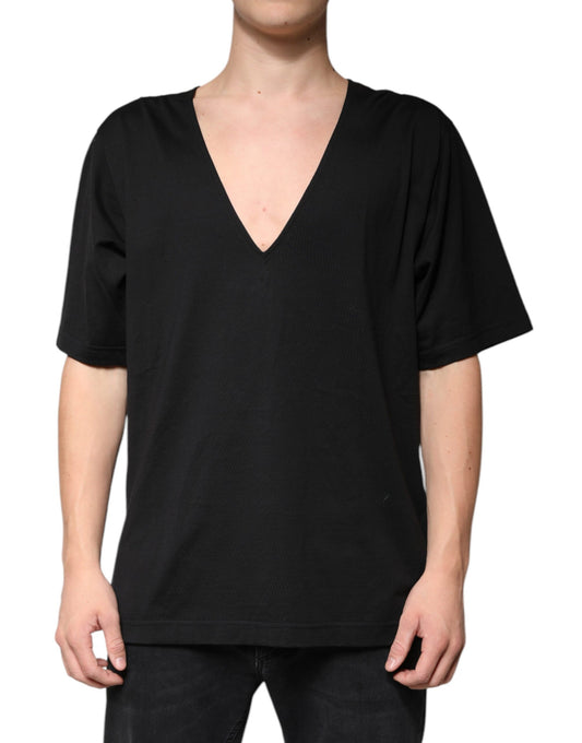 T-shirt a maniche corte con scollo a V in cotone nero Dolce &amp; Gabbana