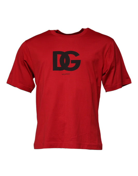 T-shirt girocollo in cotone con stampa logo rosso Dolce &amp; Gabbana