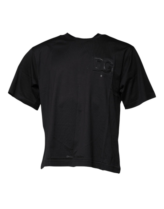 Camiseta de algodón con cuello redondo y estampado del logotipo DG en negro de Dolce &amp; Gabbana