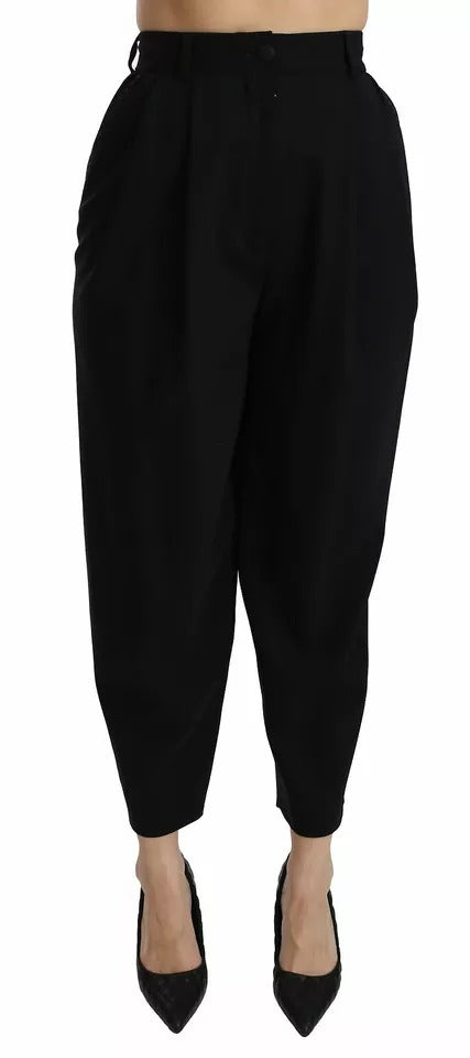 Pantaloni corti Dolce &amp; Gabbana in lana nera con vita alta e pieghe sul davanti