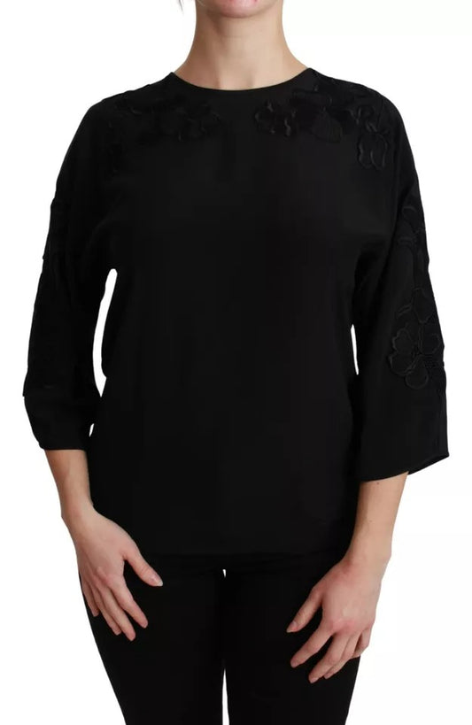 Dolce &amp; Gabbana Top in seta con ricami floreali neri