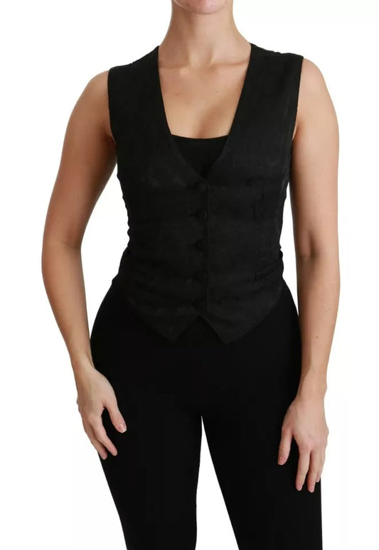 Gilet in pizzo nero Dolce &amp; Gabbana, gilet sottile in seta