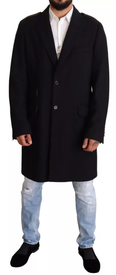 Trench blu Dolce &amp; Gabbana Giacca lunga in lana elasticizzata