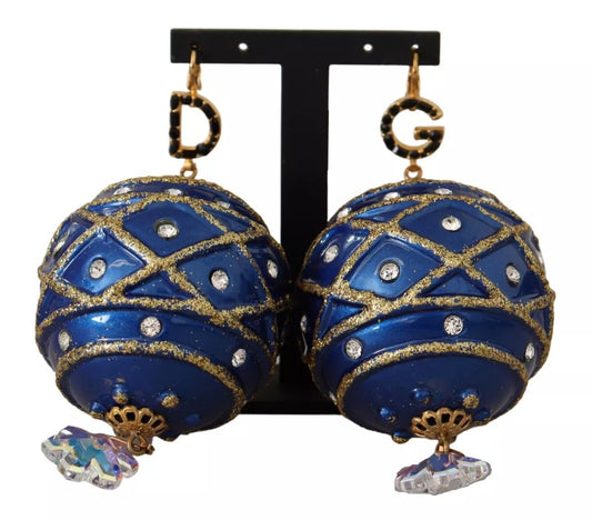 Pendientes de gancho con cristales y bola navideña azul de latón dorado de Dolce &amp; Gabbana