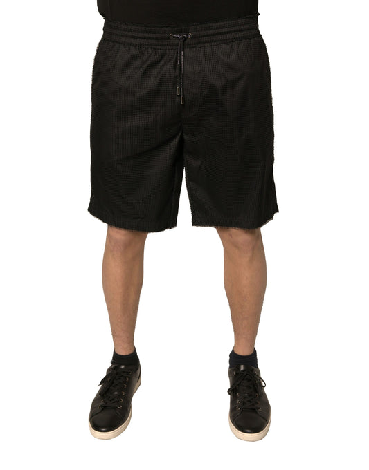 Shorts de tiro medio de jersey de poliéster negro de Dolce &amp; Gabbana