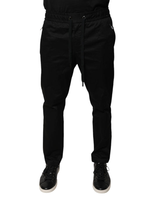 Pantalones deportivos ajustados de algodón elástico negro de Dolce &amp; Gabbana