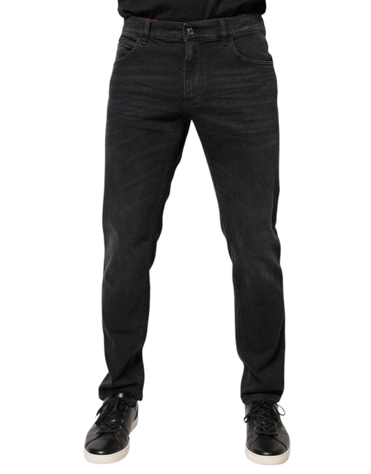 Jeans in denim regolare Dolce &amp; Gabbana con placca logo in cotone nero