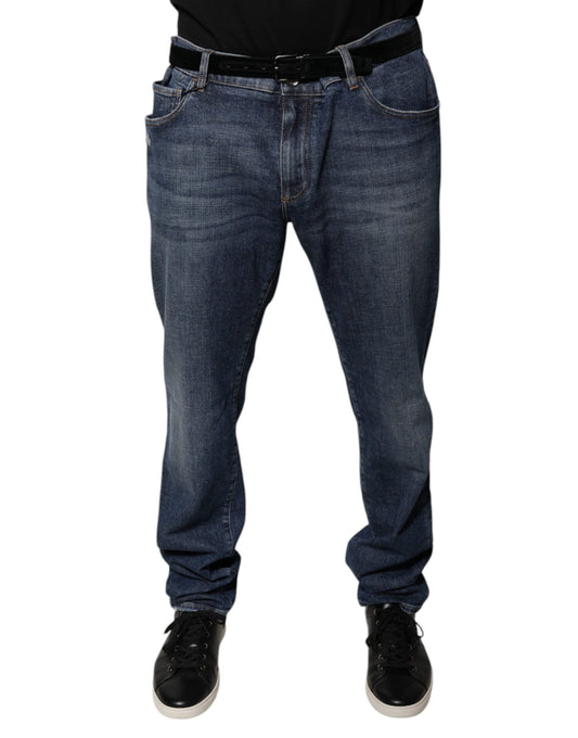 Jeans aderenti in denim con logo in cotone blu scuro Dolce &amp; Gabbana
