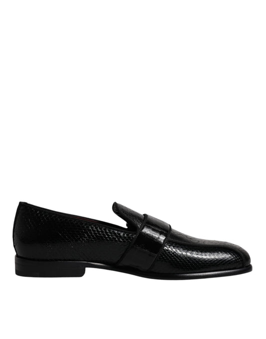 Mocassini Dolce &amp; Gabbana in pelle esotica nera con logo DG e scarpe eleganti