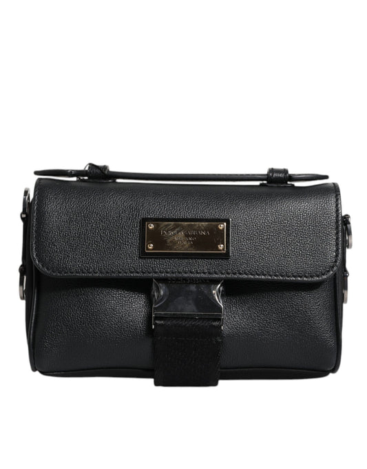 Borsa a tracolla Dolce &amp; Gabbana in pelle con fibbia e placca logo nera