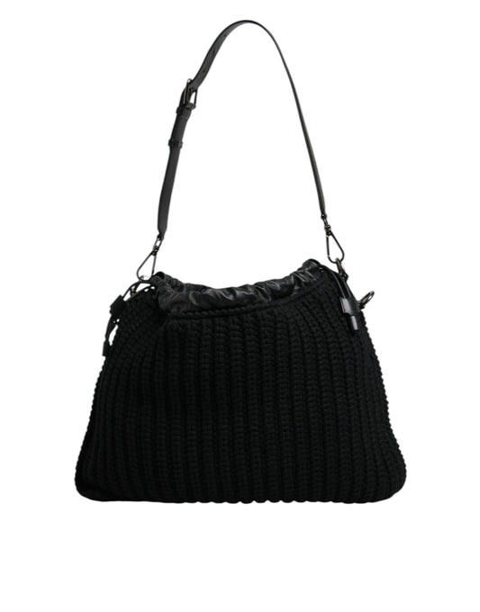 Bolso de hombro de piel de punto de cachemira negra de Dolce &amp; Gabbana