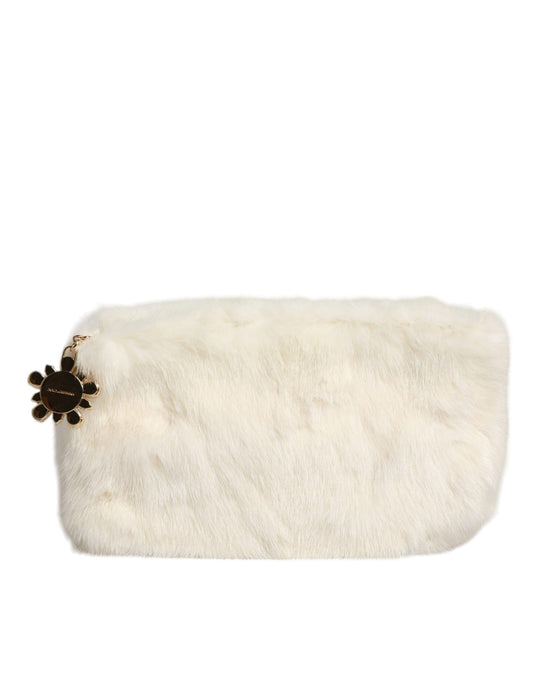 Borsa a mano con pochette in pelliccia bianca Dolce &amp; Gabbana
