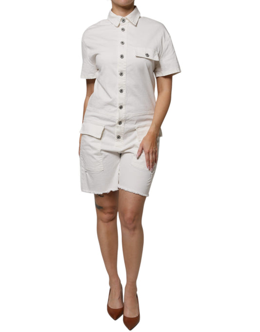 Vestido enterizo de algodón blanco con mangas cortas y botones