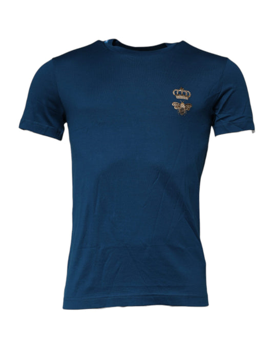Dolce &amp; Gabbana T-shirt girocollo da uomo in cotone con stampa ape e corona blu