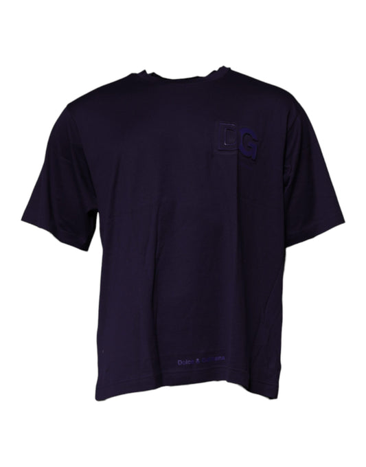 T-shirt girocollo in cotone con logo DG blu navy Dolce &amp; Gabbana