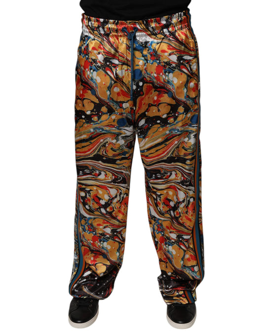 Pantaloni da tuta da uomo in raso marmorizzato multicolore Dolce &amp; Gabbana