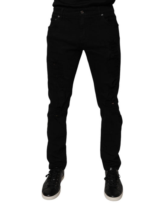 Vaqueros ajustados de algodón negro desgastado de Dolce &amp; Gabbana para hombre