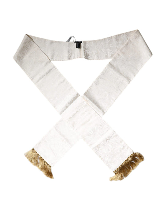 Bufanda fina con flecos de jacquard floral blanco de Dolce &amp; Gabbana