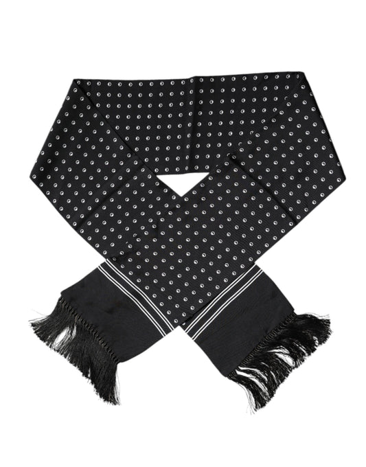 Sciarpa sottile in seta con frange a pois bianchi e neri di Dolce &amp; Gabbana