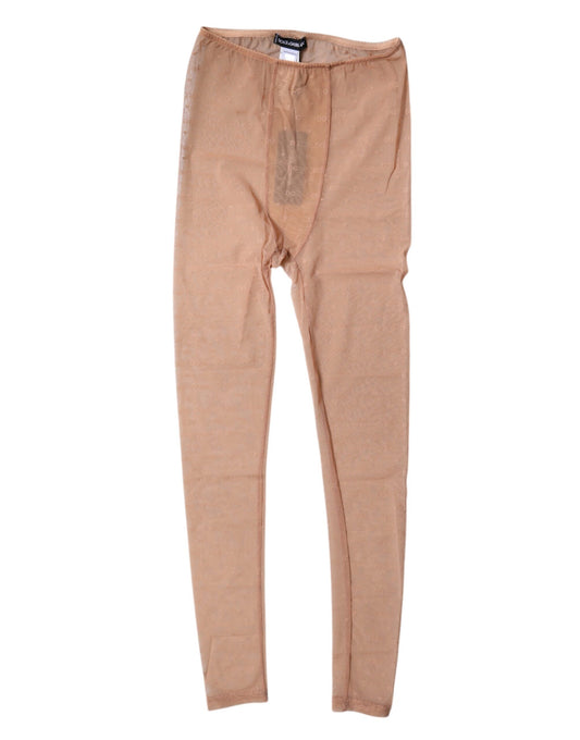 Pantalones de lencería de encaje con el logo en beige nude de Dolce &amp; Gabbana