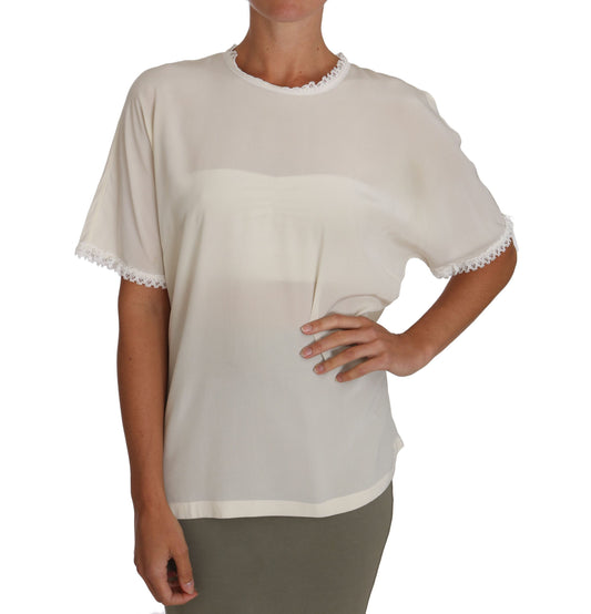 Blusa Dolce &amp; Gabbana de seda color crema con detalles de encaje