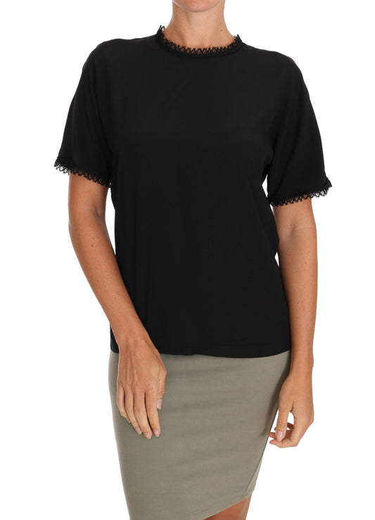 Dolce &amp; Gabbana Elegante Blusa in Seta con Dettagli in Pizzo