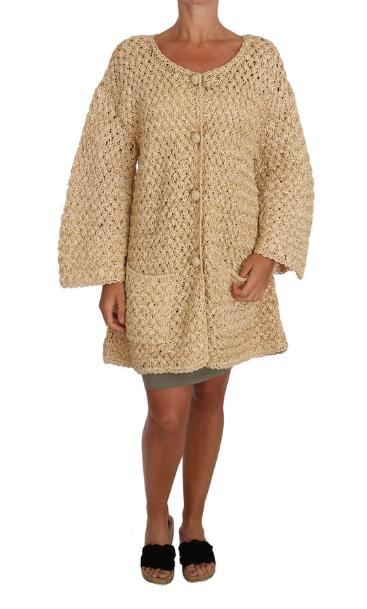 Cardigan in rafia lavorato all'uncinetto beige chic di Dolce &amp; Gabbana