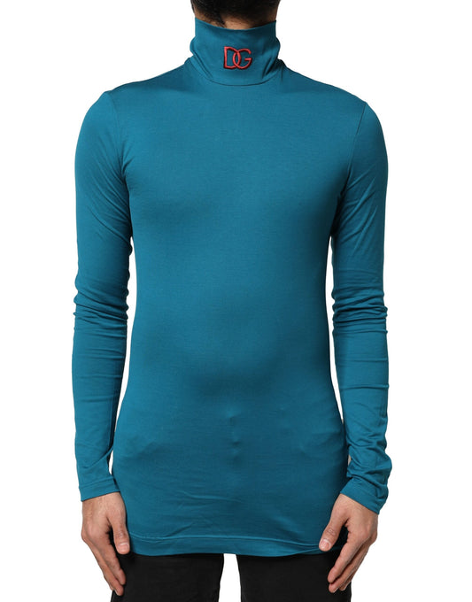 Dolce &amp; Gabbana Maglione a collo alto in cotone blu a maniche lunghe