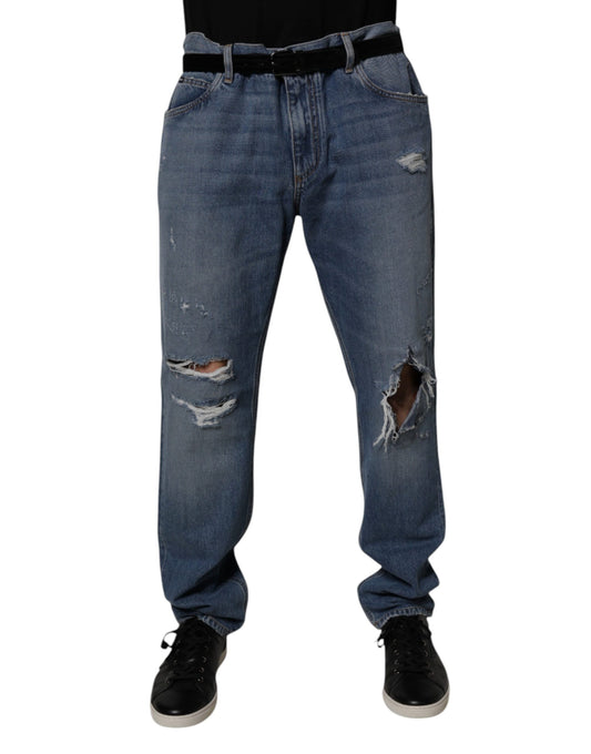Vaqueros rectos de algodón azul desgastado de Dolce &amp; Gabbana