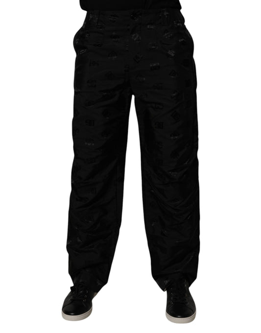 Pantalones rectos con monograma y logotipo negro de Dolce &amp; Gabbana