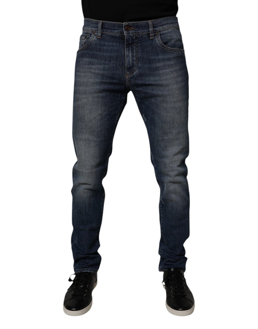 Vaqueros ajustados de cuero y algodón azul oscuro de Dolce &amp; Gabbana