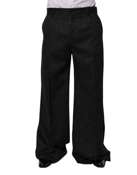 Pantalones de vestir formales de pierna ancha con rayas negras de Dolce &amp; Gabbana para hombre