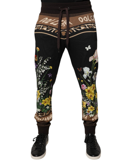Pantalones deportivos negros de algodón con estampado floral de Dolce &amp; Gabbana