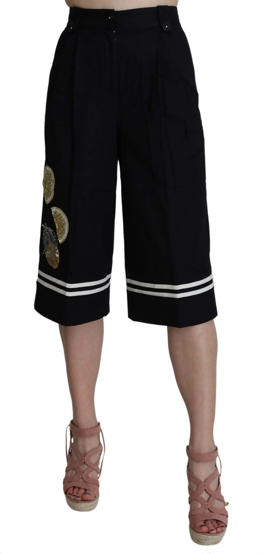 Pantaloni eleganti a vita alta in cotone nero Dolce &amp; Gabbana