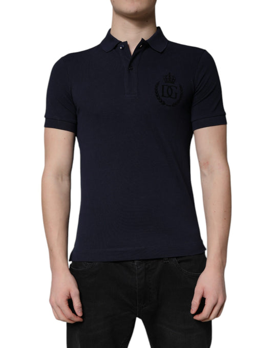 T-shirt polo Dolce &amp; Gabbana in cotone blu scuro con colletto a corona