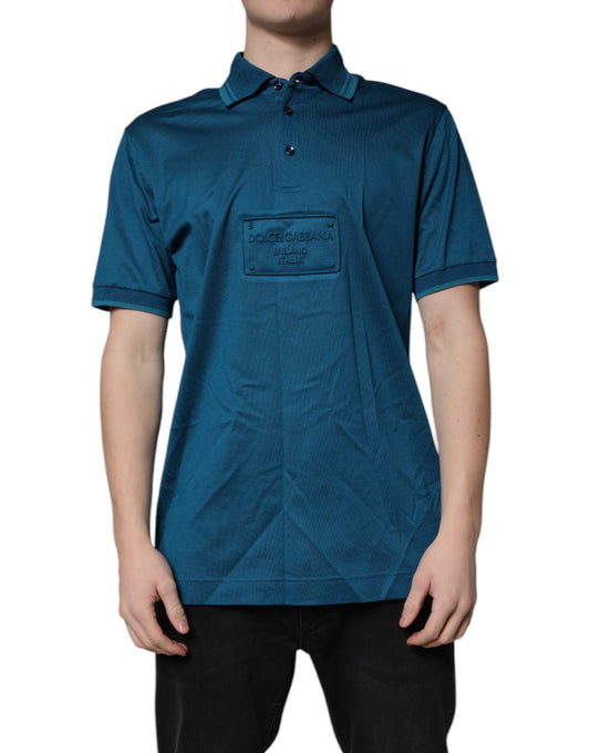T-shirt polo da uomo in cotone con logo blu Dolce &amp; Gabbana