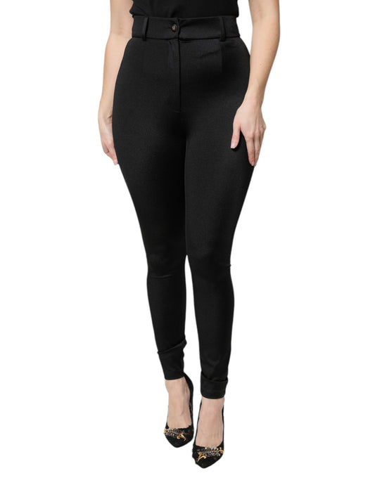 Pantaloni slim fit a vita alta in nylon nero Dolce &amp; Gabbana