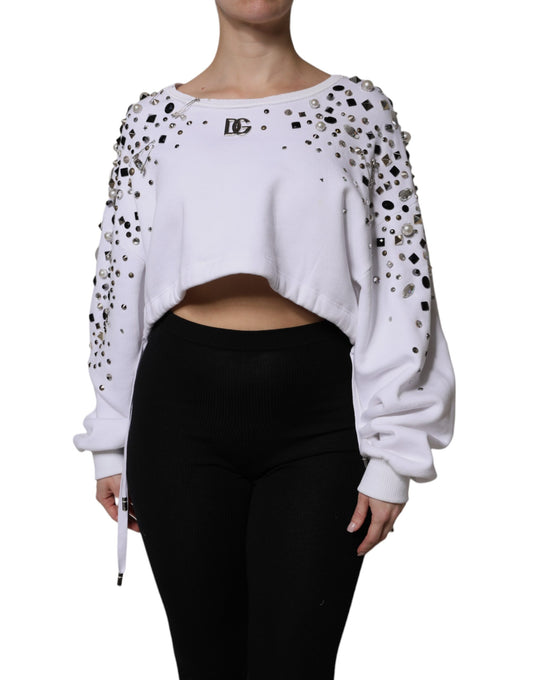 Dolce &amp; Gabbana Maglione corto a maniche lunghe decorato bianco