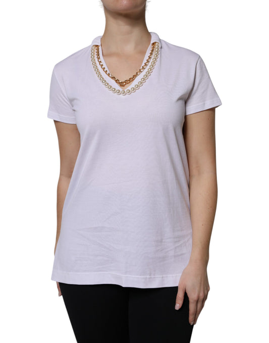 Camiseta de manga corta de algodón con collar blanco de Dolce &amp; Gabbana