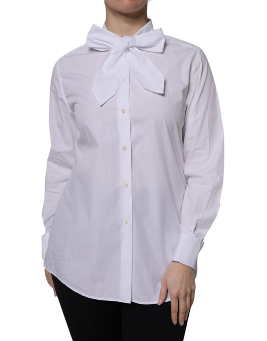 Dolce &amp; Gabbana Top camicetta a maniche lunghe con colletto Ascot bianco