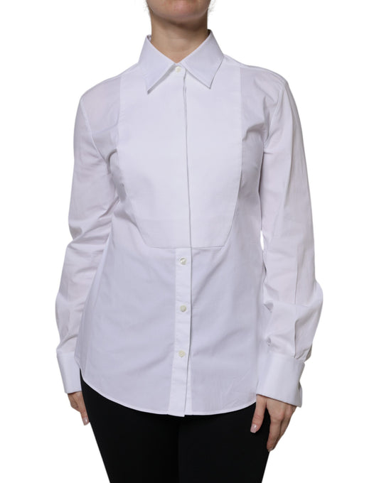 Vestido camisero con cuello de algodón blanco Dolce &amp; Gabbana