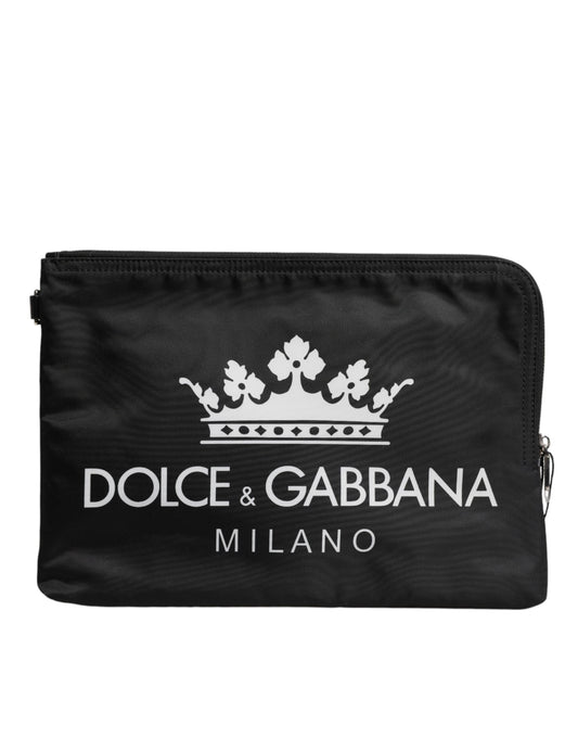Bolso de mano tipo sobre de nailon con estampado DG Milano en negro de Dolce &amp; Gabbana