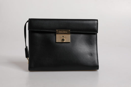 Borsa portadocumenti Dolce &amp; Gabbana in pelle nera con placca logo
