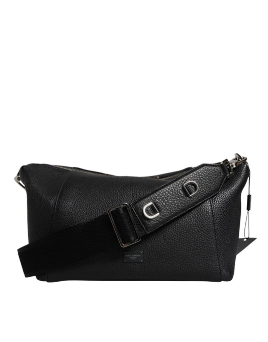 Bolso bandolera de piel negra con placa del logotipo de Dolce &amp; Gabbana