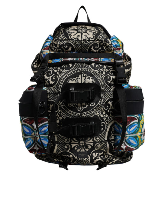 Zaino in nylon con stampa maiolica multicolore Dolce &amp; Gabbana