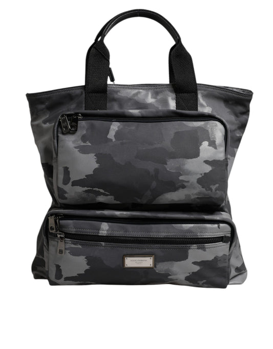 Borsa tote multiscomparto in cotone mimetico grigio Dolce &amp; Gabbana