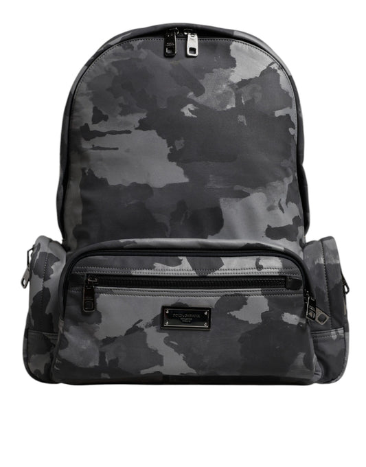 Zaino Dolce &amp; Gabbana in cotone grigio con logo mimetico e placca